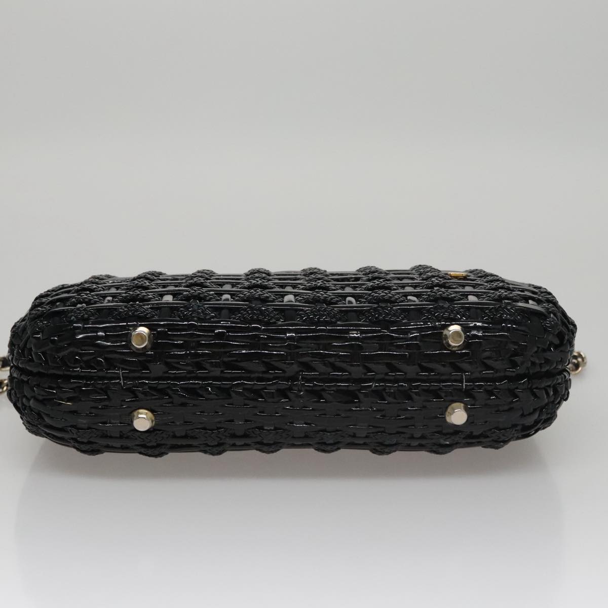 BALLY Chain Shoulder Bag Straw Black Gold Auth 107600