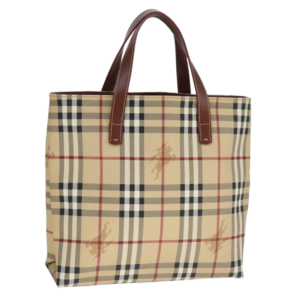 BURBERRY Nova Check Tote Bag PVC Leather Beige Auth 107618