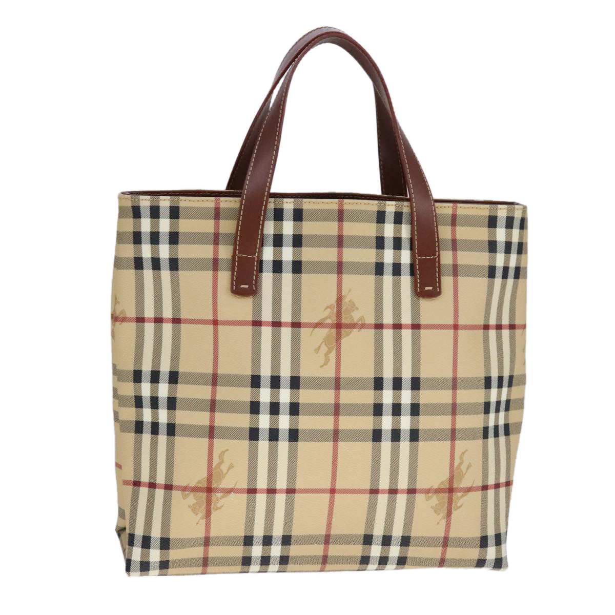 BURBERRY Nova Check Tote Bag PVC Leather Beige Auth 107618