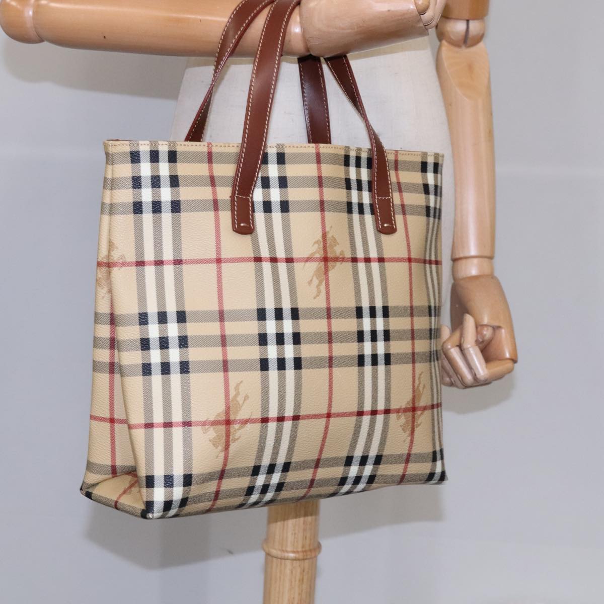 BURBERRY Nova Check Tote Bag PVC Leather Beige Auth 107618