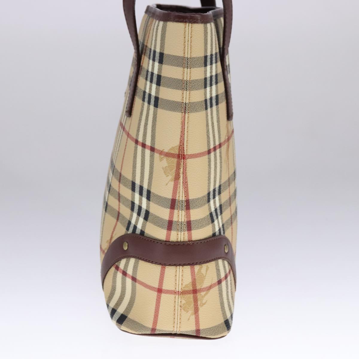 BURBERRY Nova Check Tote Bag PVC Leather Beige Auth 107619
