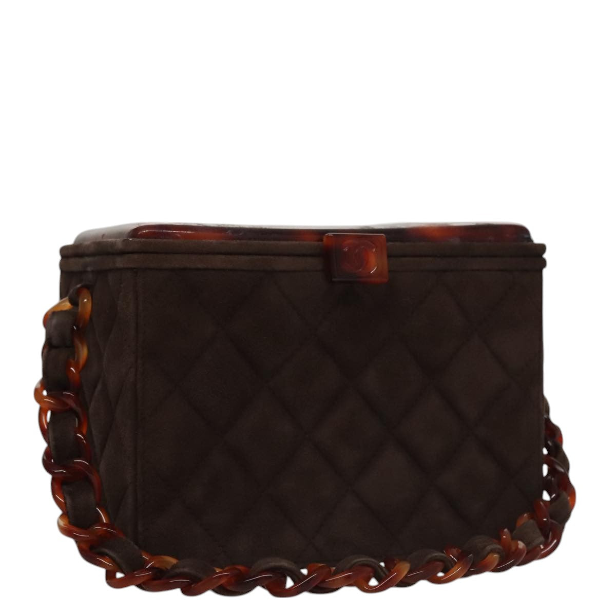 CHANEL Matelasse Hand Bag Suede Brown CC Auth 107629A