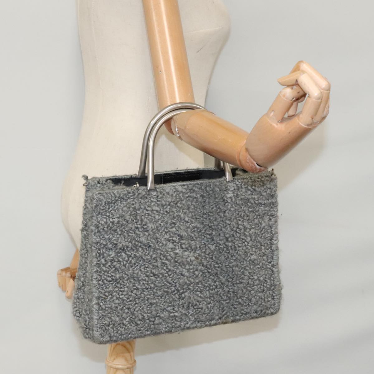 Salvatore Ferragamo Hand Bag Wool Gray Auth 107695