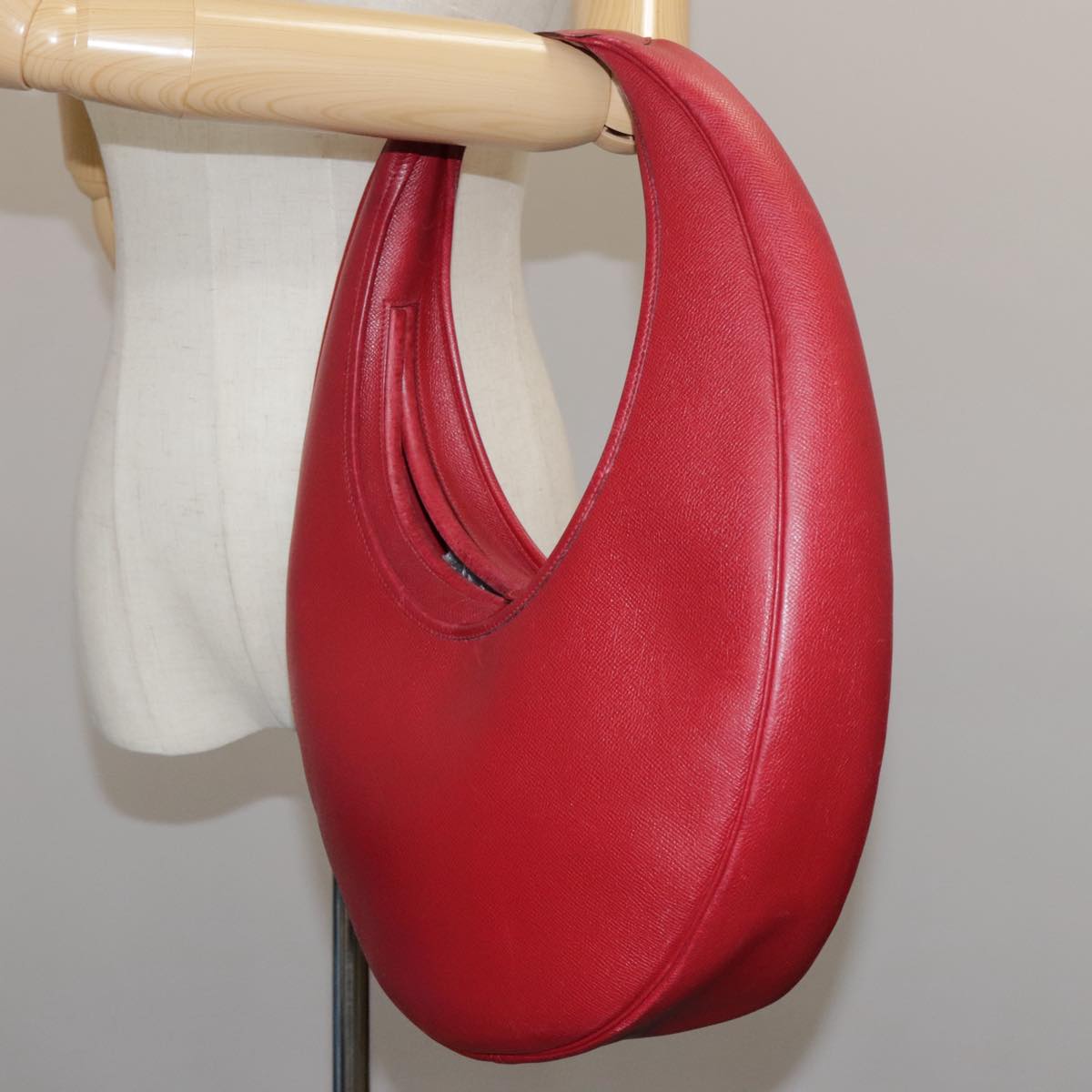 HERMES Foley Cognac Shoulder Bag Leather Red Auth 107703