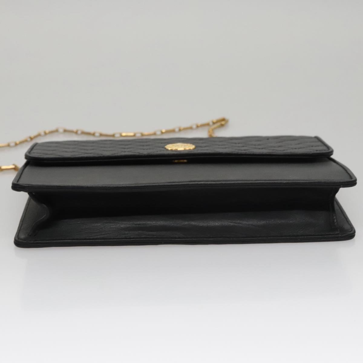 CELINE Chain Shoulder Bag Leather Black Gold Auth 107711V