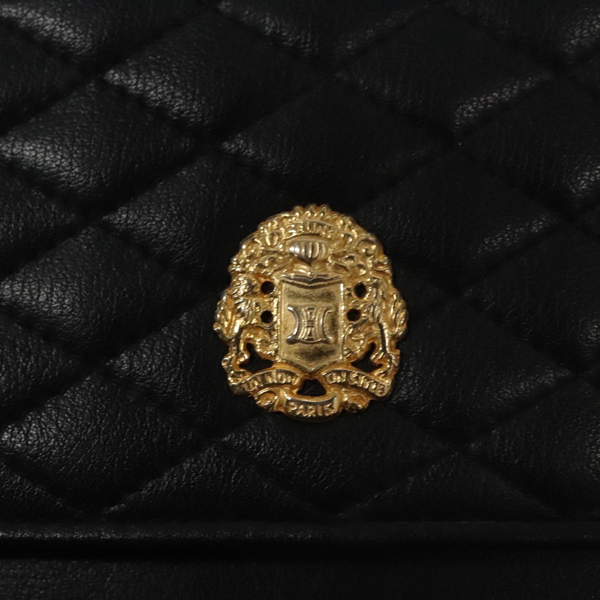 CELINE Chain Shoulder Bag Leather Black Gold Auth 107711V