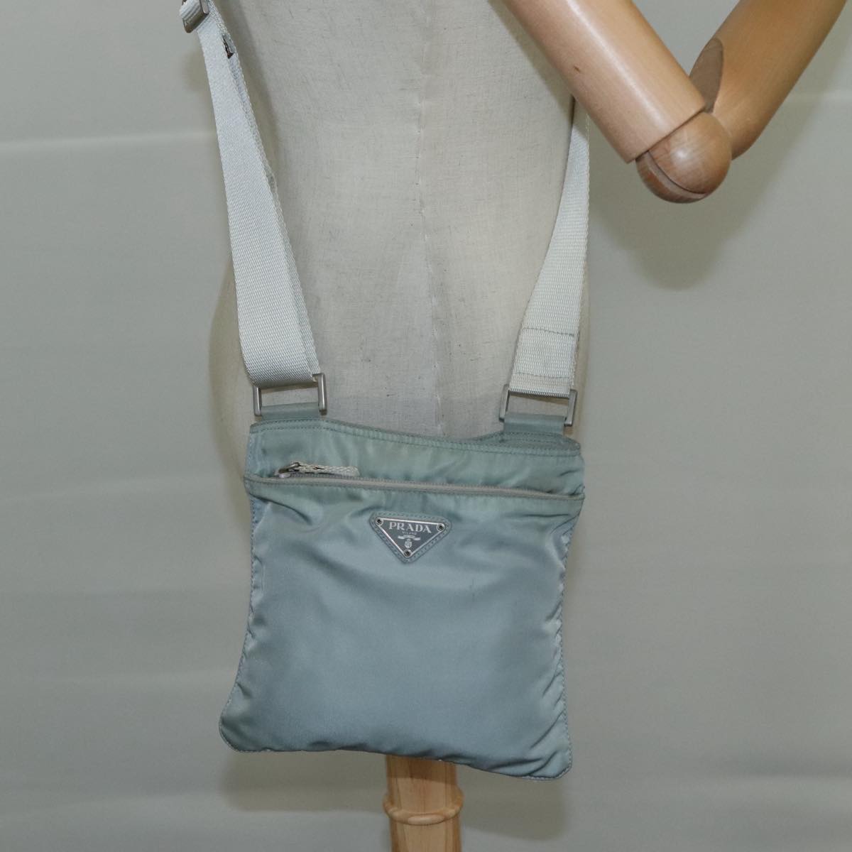 PRADA Shoulder Bag Nylon Light Blue Auth 107715