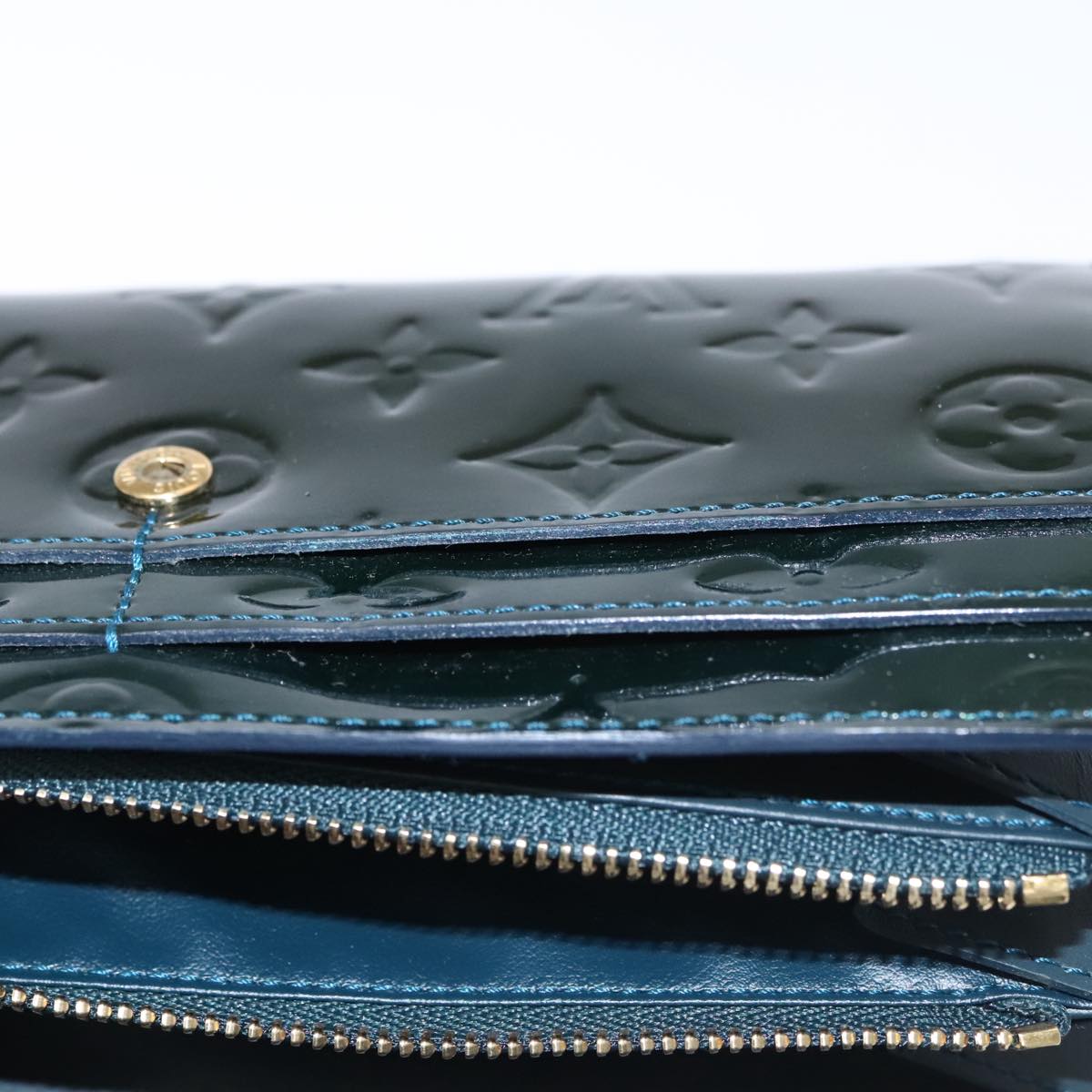 LOUIS VUITTON Vernis Portefeiulle Sarah Long Wallet Bluenuit M93667 Auth 107764V