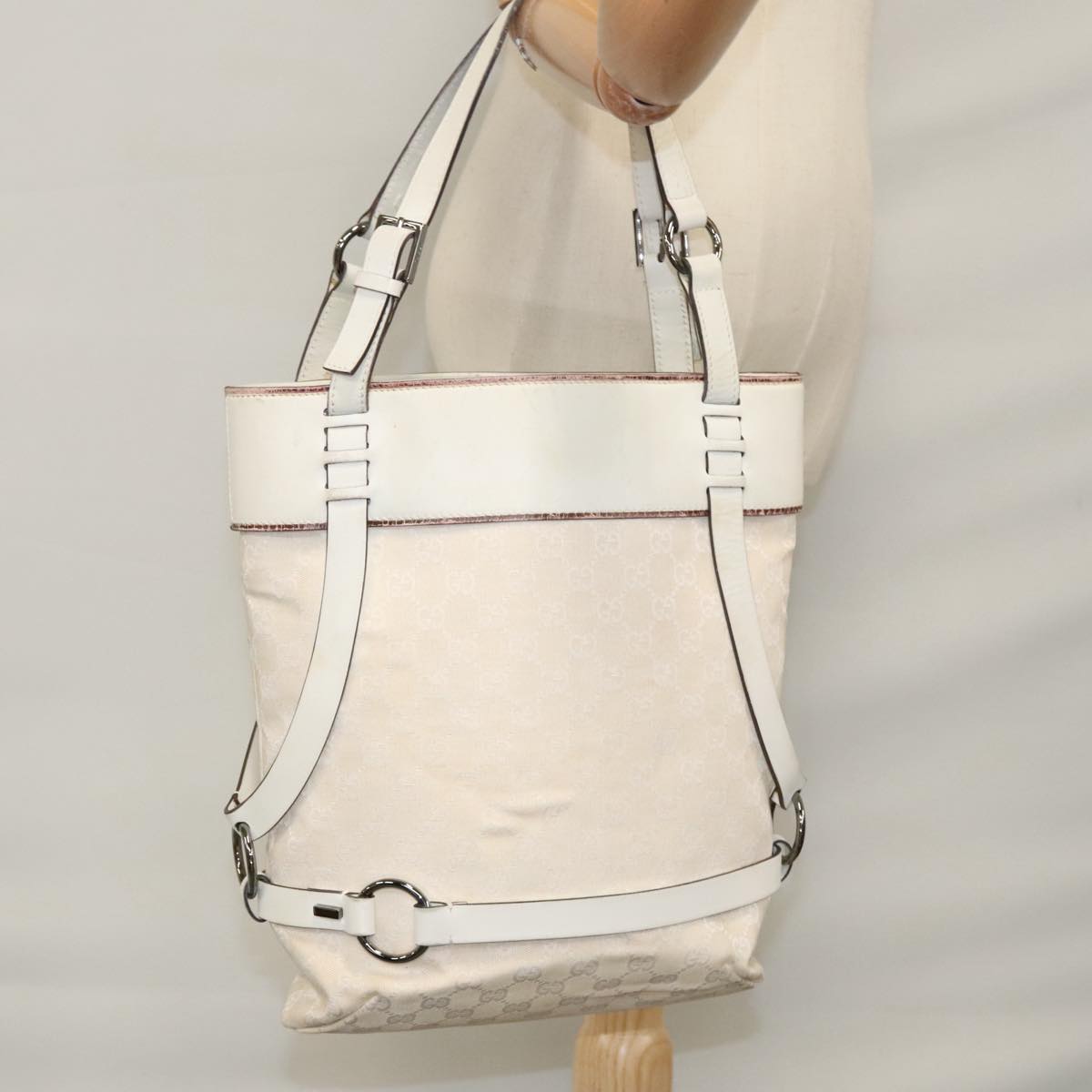 GUCCI GG Canvas Tote Bag White 106248 Auth 107818