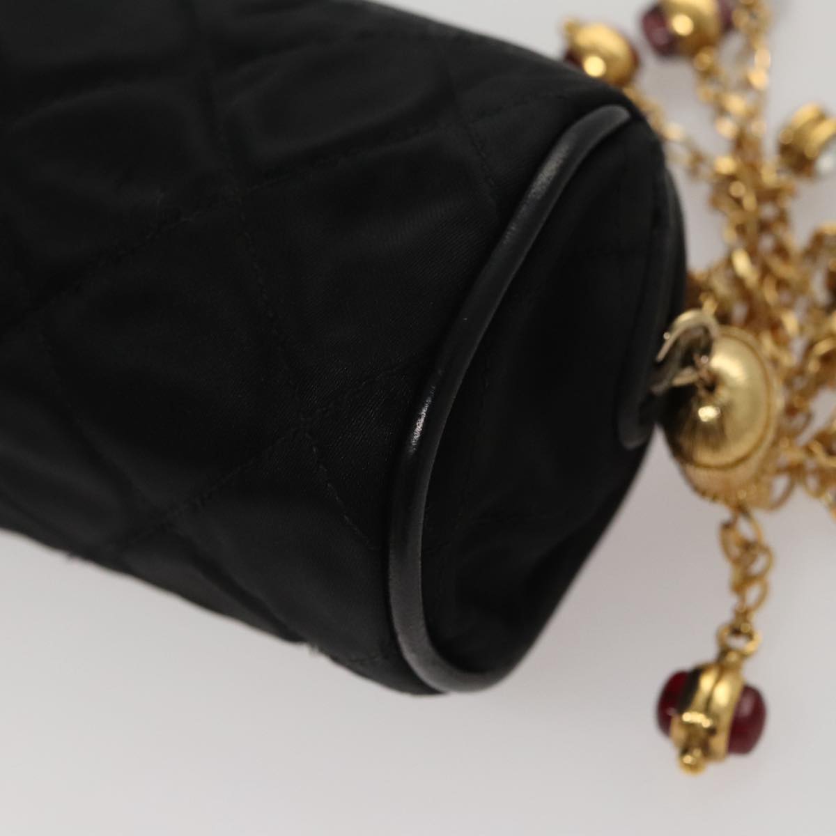 CHANEL Matelasse Pouch Nylon Black Gold CC Auth 107851