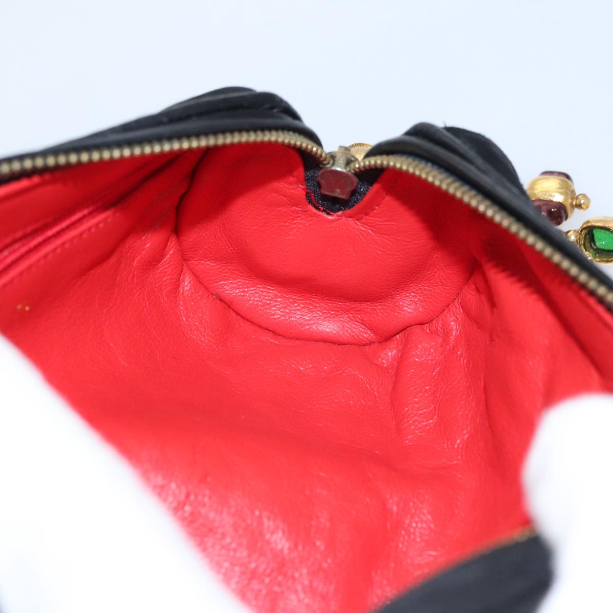 CHANEL Matelasse Pouch Nylon Black Gold CC Auth 107851