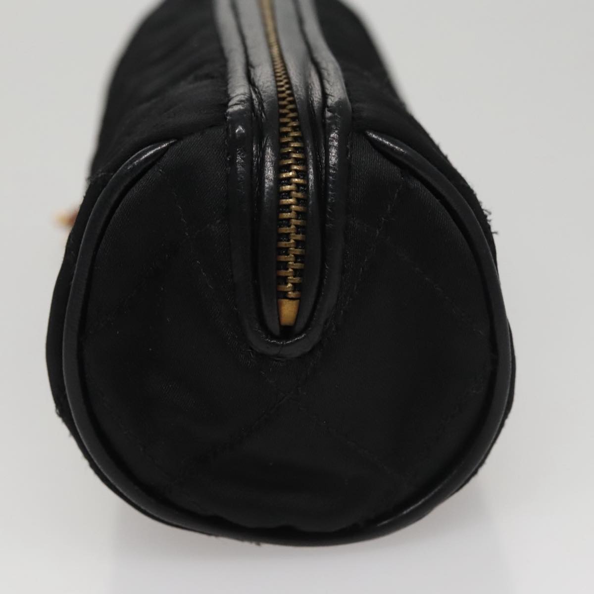 CHANEL Matelasse Pouch Nylon Black Gold CC Auth 107851