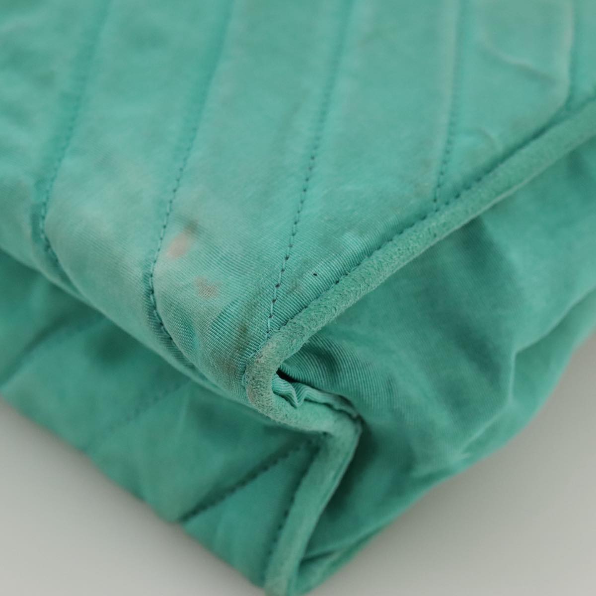 CHANEL V stitch Shoulder Bag Nylon Green Gold CC Auth 107879