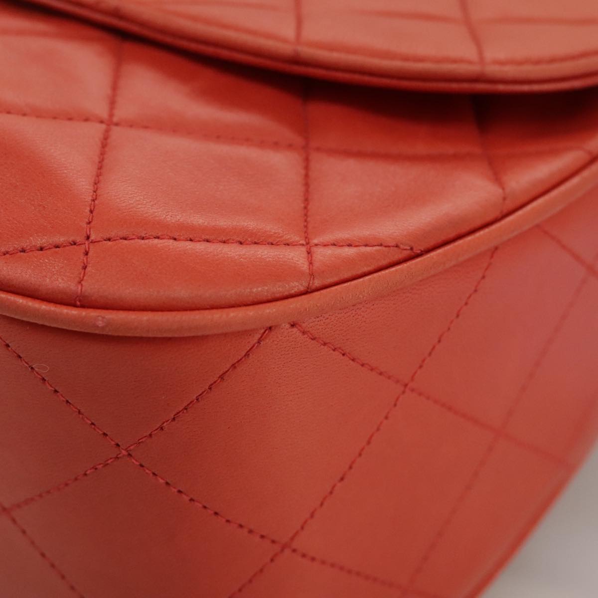 CHANEL Matelasse Chain Shoulder Bag Lamb Skin Orange Gold CC Auth 107881SAV