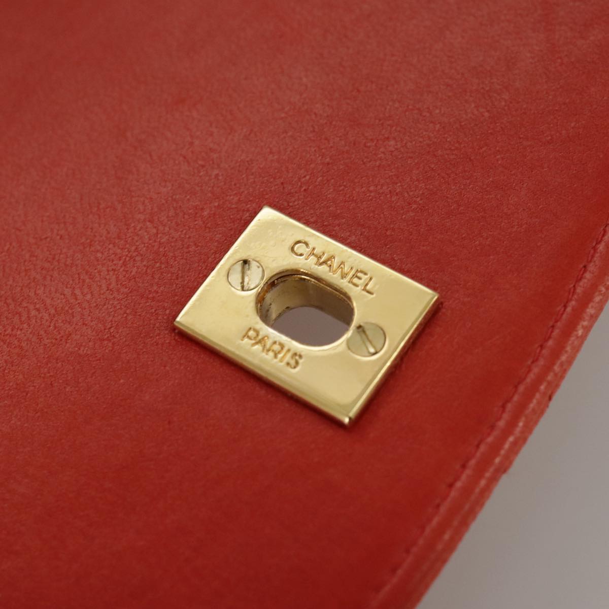 CHANEL Matelasse Chain Shoulder Bag Lamb Skin Orange Gold CC Auth 107881SAV
