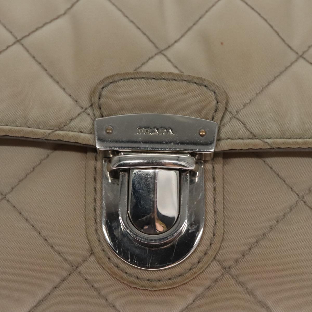 PRADA Quilted Chain Shoulder Bag Nylon Beige Silver Auth 107929