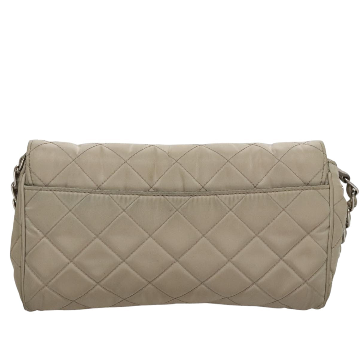 PRADA Quilted Chain Shoulder Bag Nylon Beige Silver Auth 107929