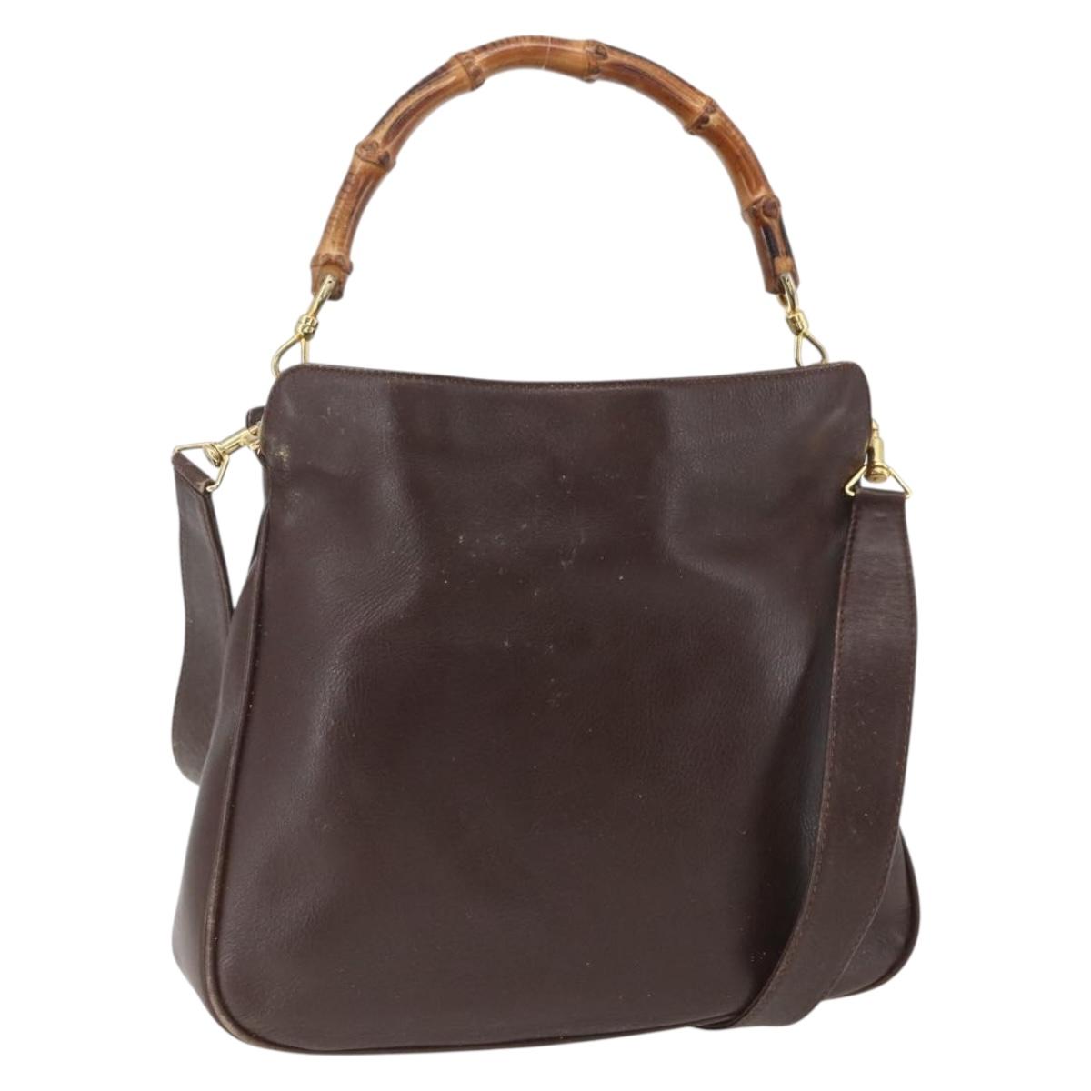 GUCCI Bamboo Hand Bag Leather 2way Brown Gold Auth 107937