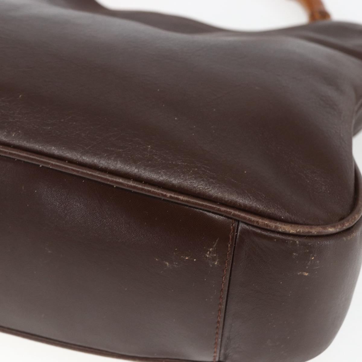 GUCCI Bamboo Hand Bag Leather 2way Brown Gold Auth 107937