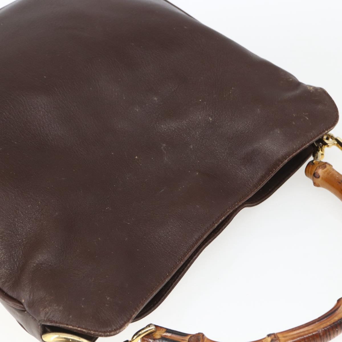 GUCCI Bamboo Hand Bag Leather 2way Brown Gold Auth 107937