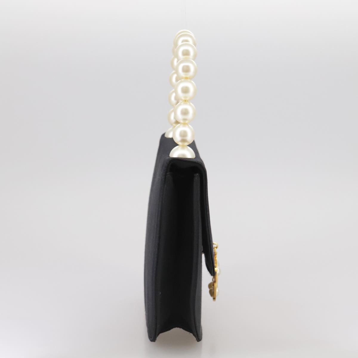 CELINE Hand Bag Satin 2way Black Auth 107980SM