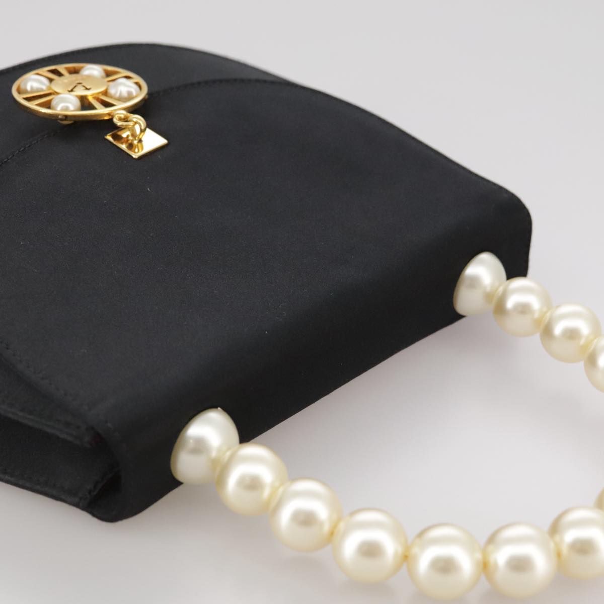 CELINE Hand Bag Satin 2way Black Auth 107980AM