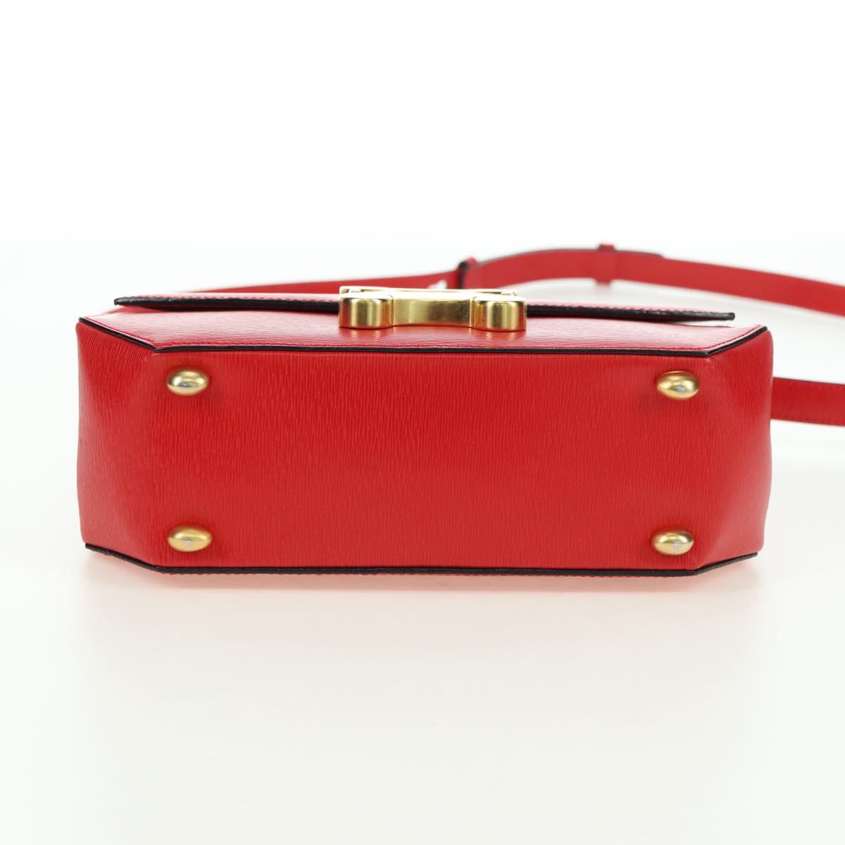 CELINE Hand Bag Leather 2way Red Gold Auth 107984