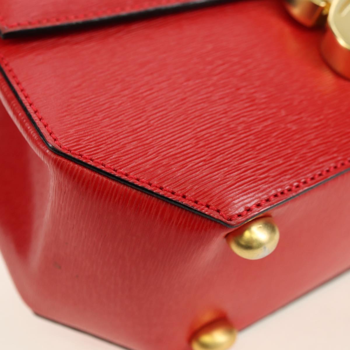 CELINE Hand Bag Leather 2way Red Gold Auth 107984