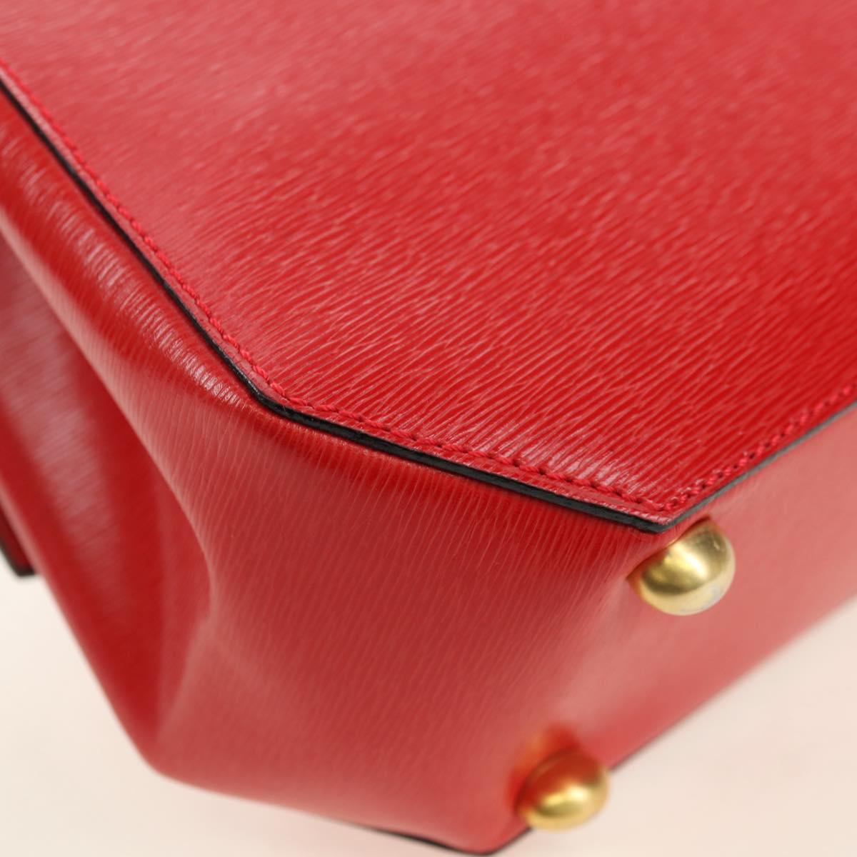 CELINE Hand Bag Leather 2way Red Gold Auth 107984