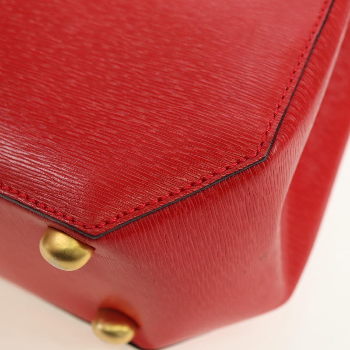 CELINE Hand Bag Leather 2way Red Gold Auth 107984