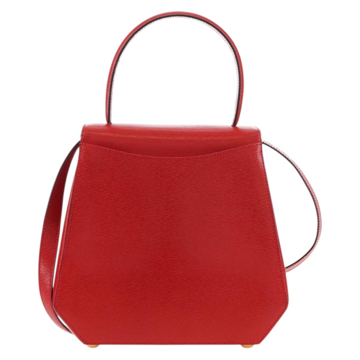 CELINE Hand Bag Leather 2way Red Gold Auth 107984