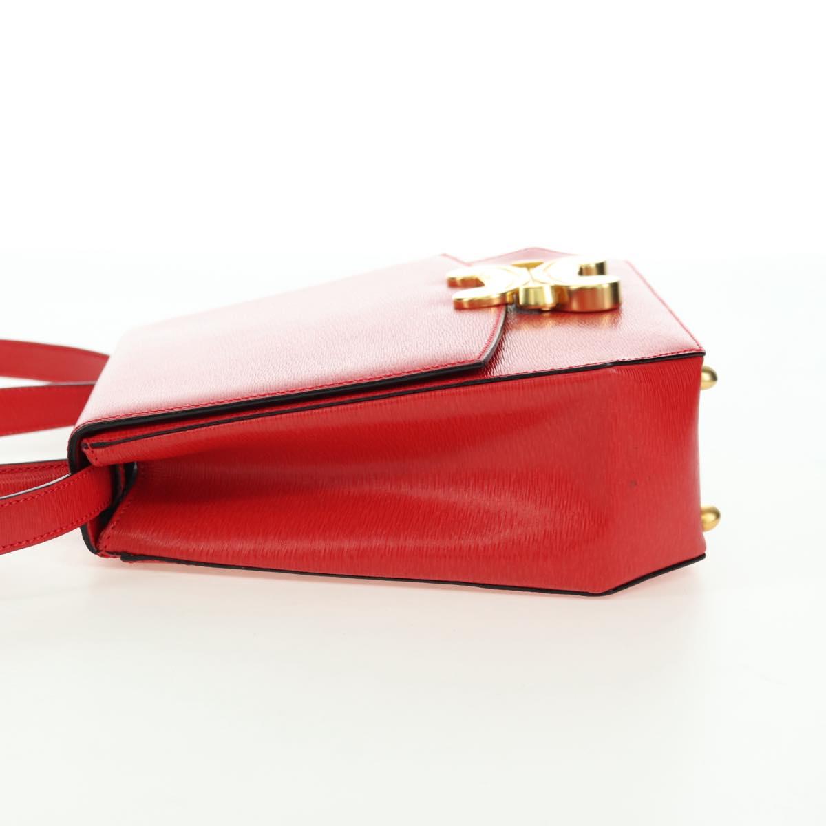 CELINE Hand Bag Leather 2way Red Gold Auth 107984