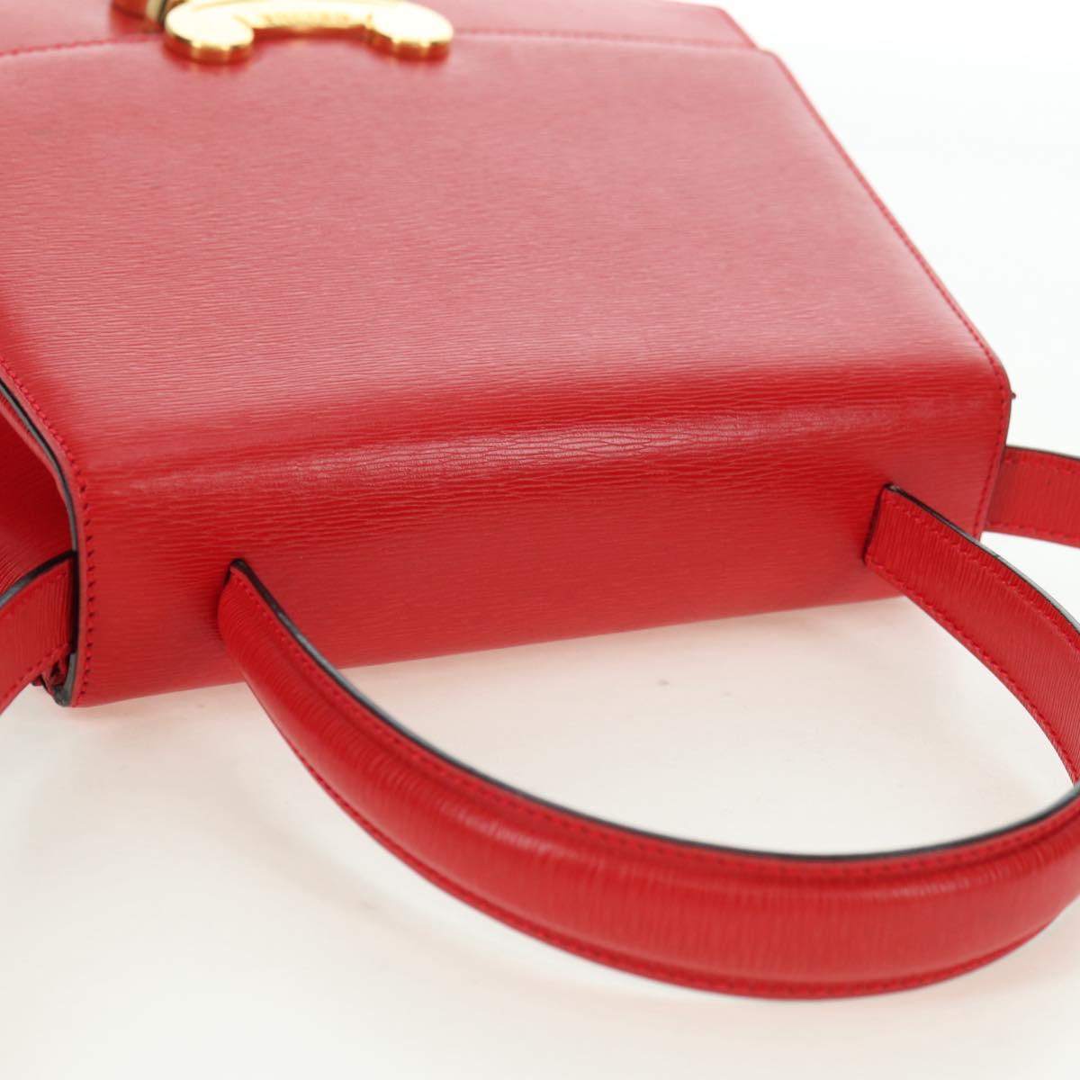 CELINE Hand Bag Leather 2way Red Gold Auth 107984