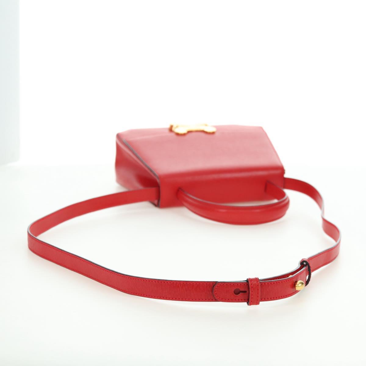 CELINE Hand Bag Leather 2way Red Gold Auth 107984