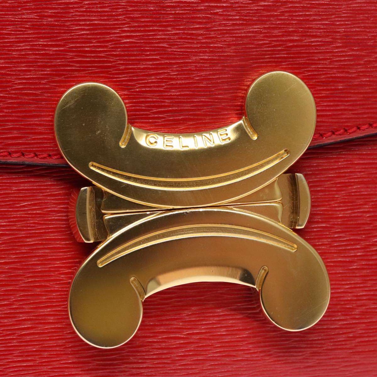 CELINE Hand Bag Leather 2way Red Gold Auth 107984AV