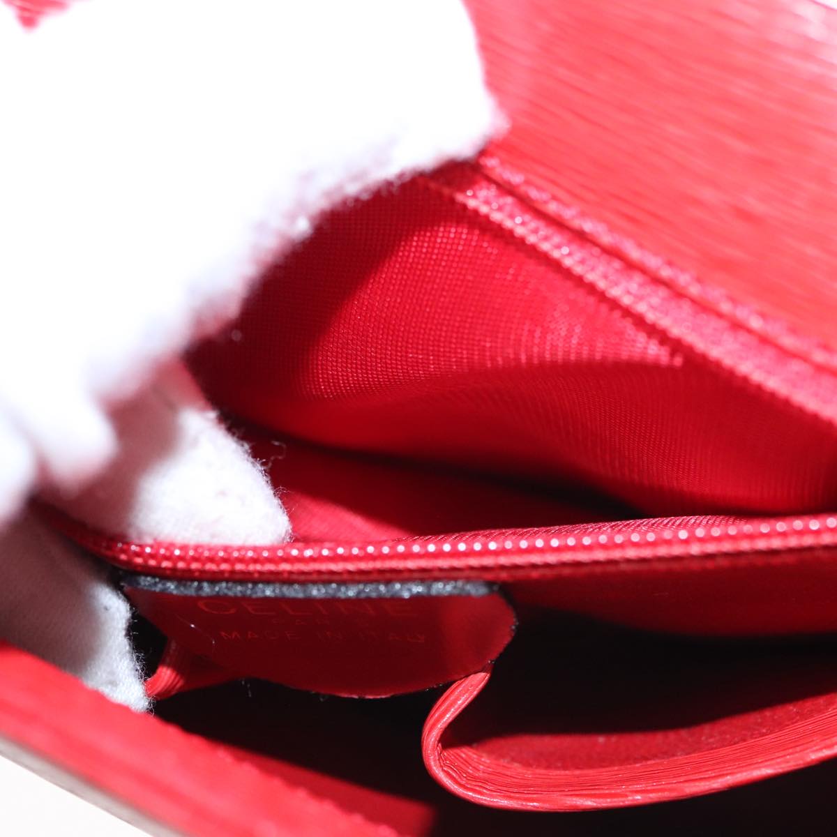 CELINE Hand Bag Leather 2way Red Gold Auth 107984AV