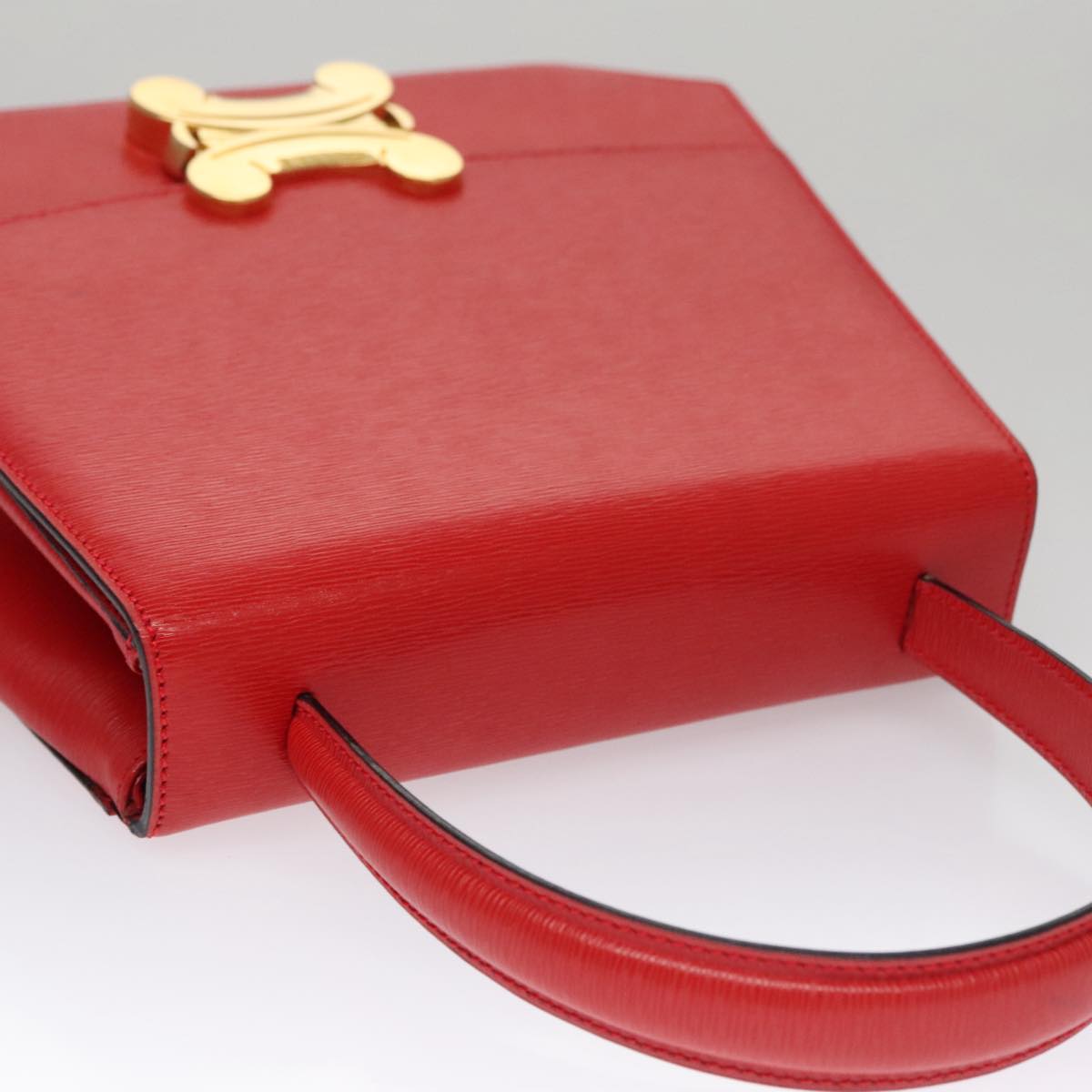 CELINE Hand Bag Leather 2way Red Gold Auth 107984AV