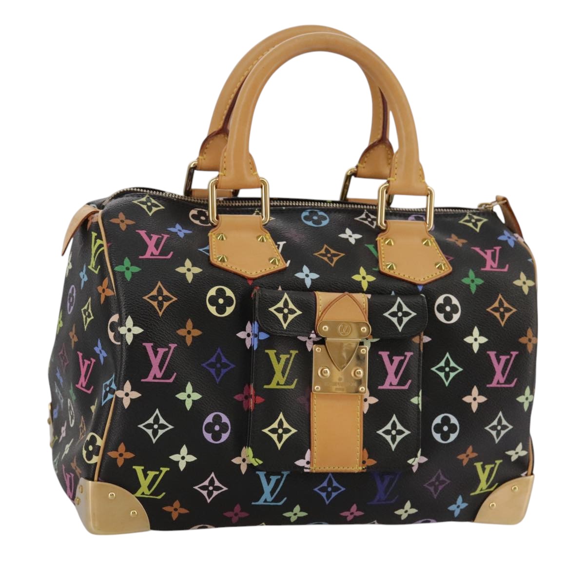 LOUIS VUITTON Monogram Multicolor Speedy 30 Hand Bag Black M92642 Auth 107987SAM