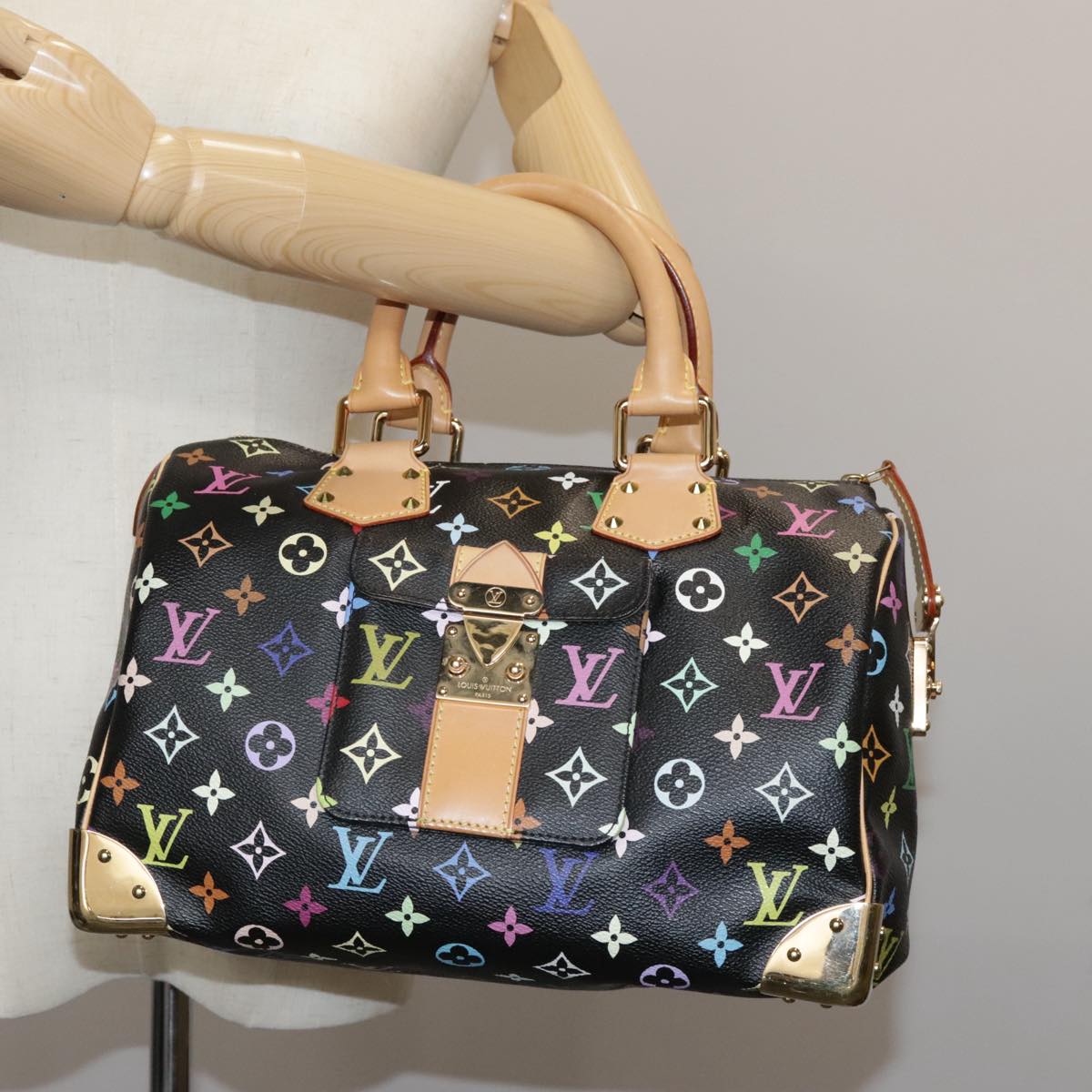 LOUIS VUITTON Monogram Multicolor Speedy 30 Hand Bag Black M92642 Auth 107987AM
