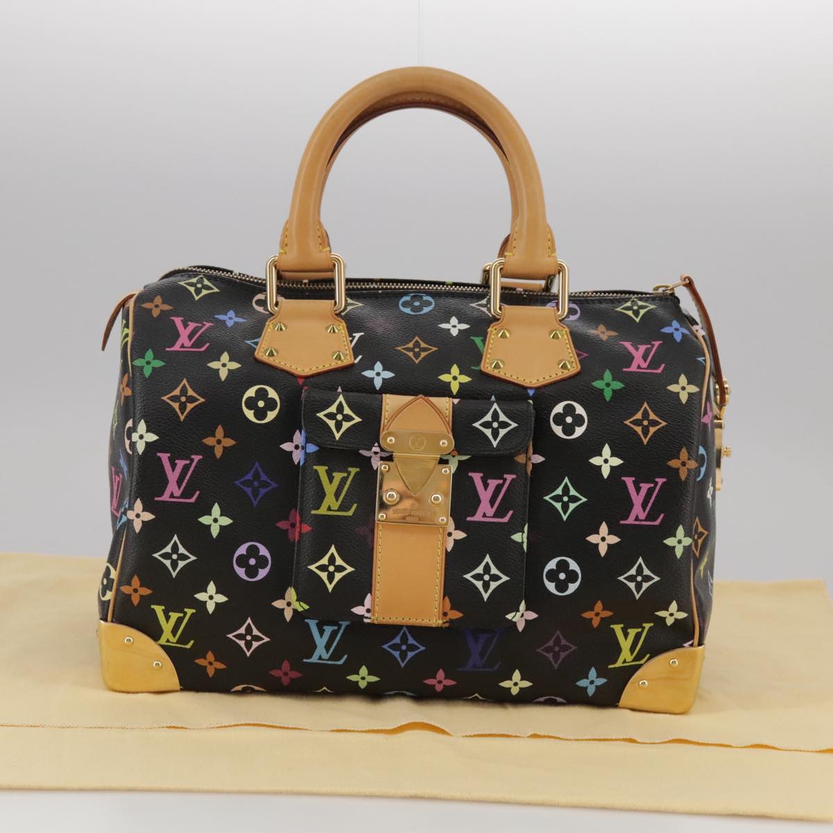 LOUIS VUITTON Monogram Multicolor Speedy 30 Hand Bag Black M92642 Auth 107987SAM