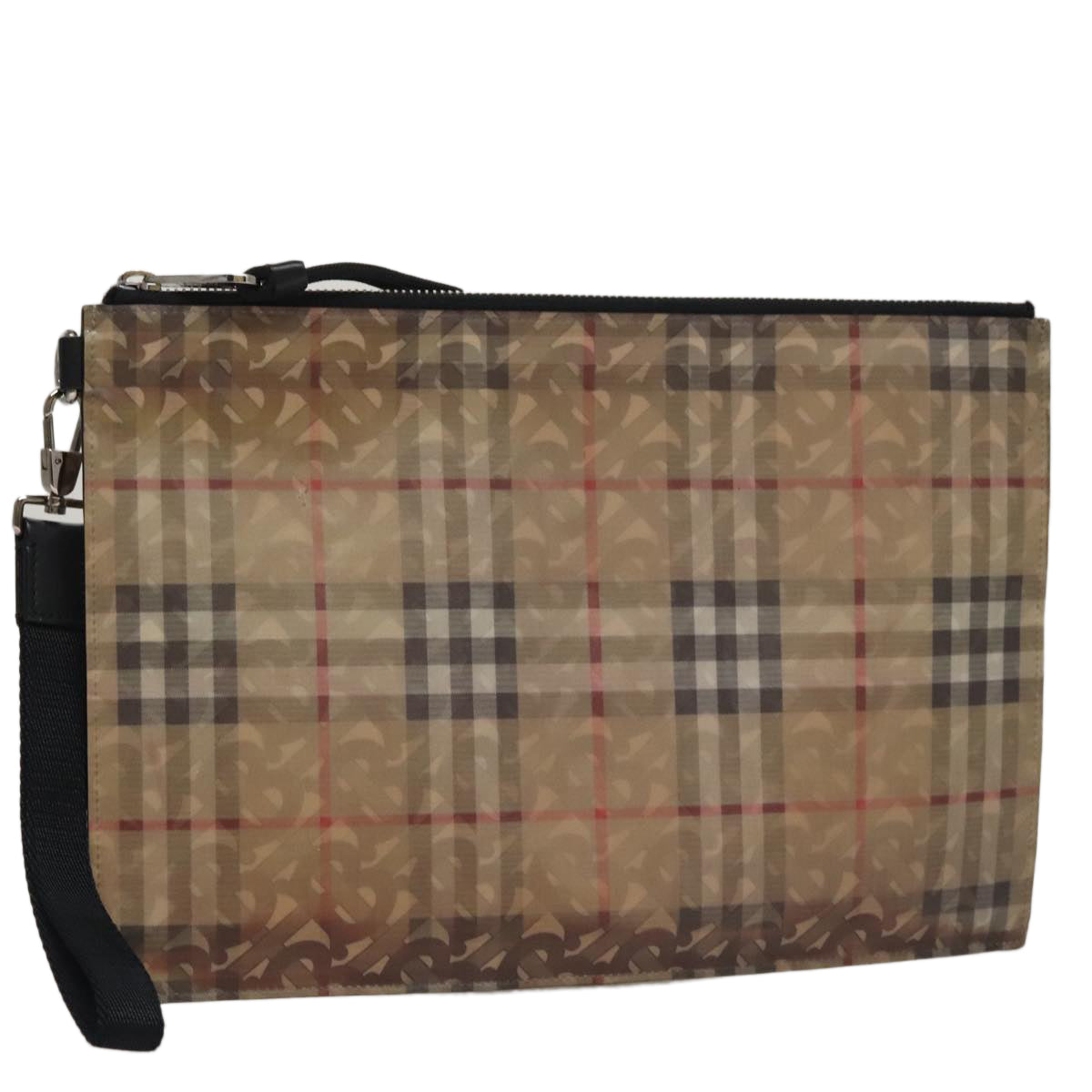 BURBERRY Hologram Clutch Bag Vinyl Beige Silver Auth 108012