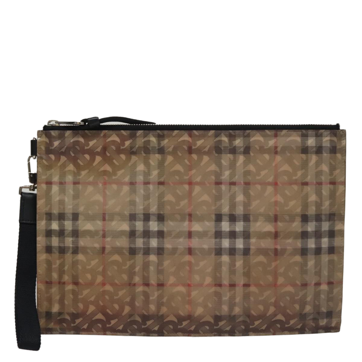 BURBERRY Hologram Clutch Bag Vinyl Beige Silver Auth 108012