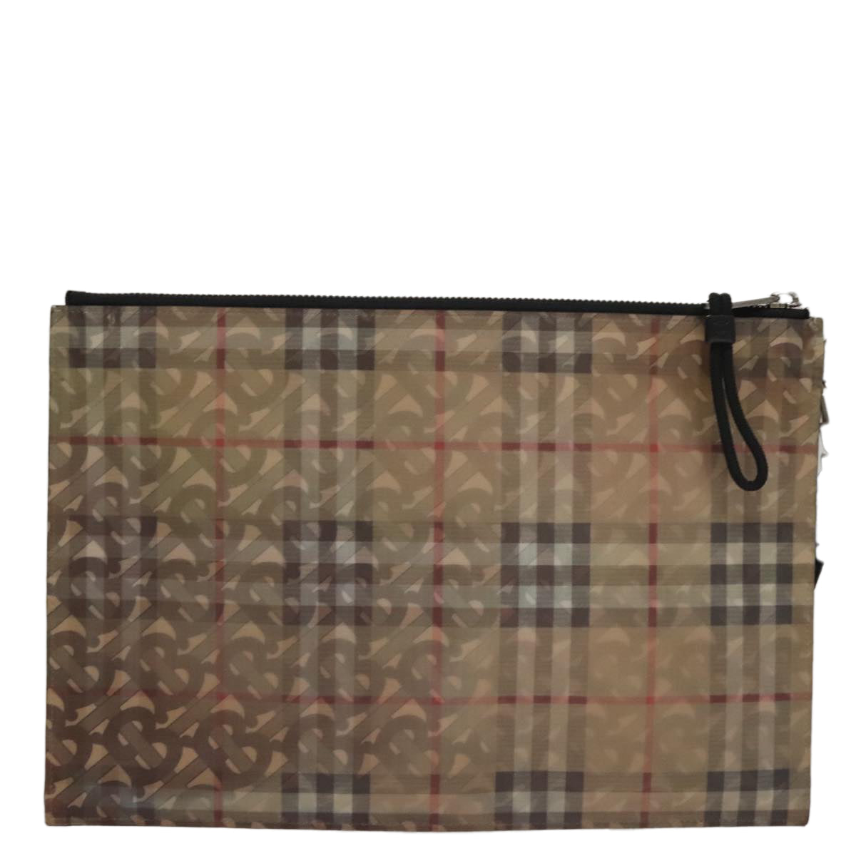 BURBERRY Hologram Clutch Bag Vinyl Beige Silver Auth 108012