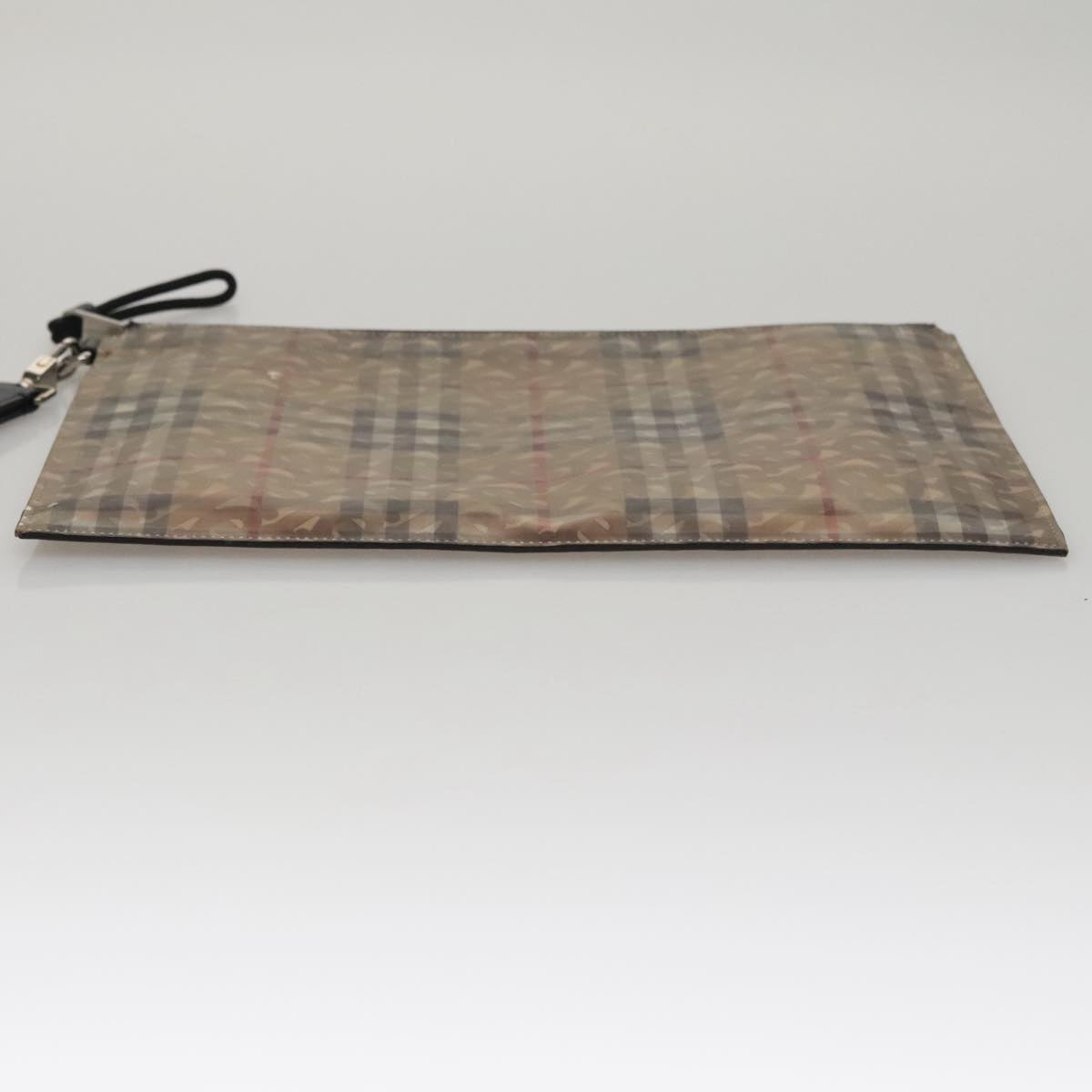BURBERRY Hologram Clutch Bag Vinyl Beige Silver Auth 108012