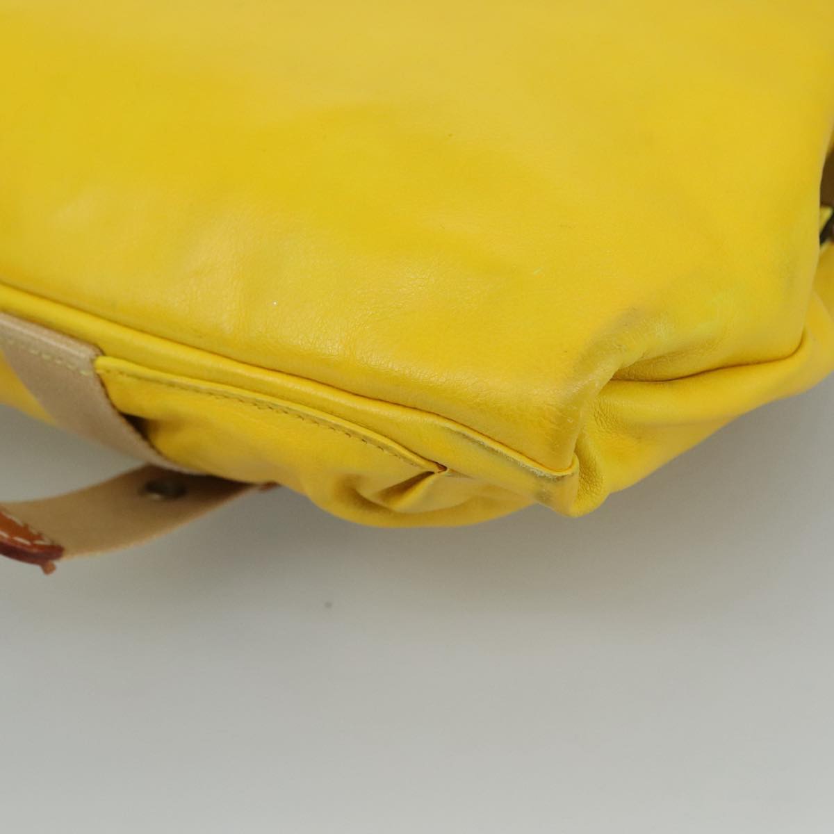 Miu Miu Shoulder Bag Leather Canvas Yellow Beige Auth 108027