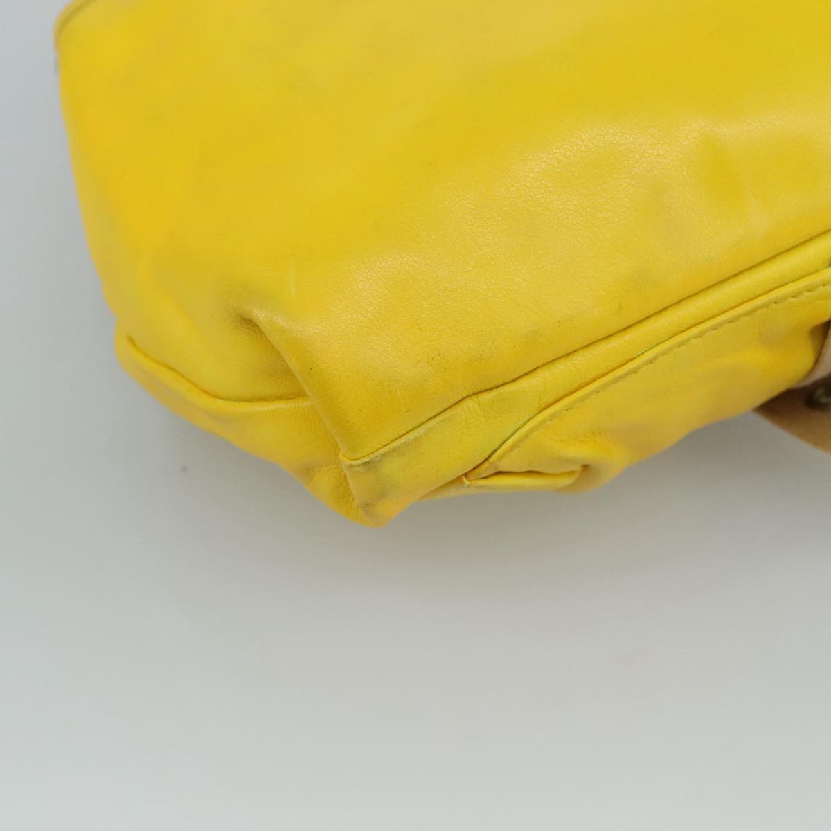 Miu Miu Shoulder Bag Leather Canvas Yellow Beige Auth 108027