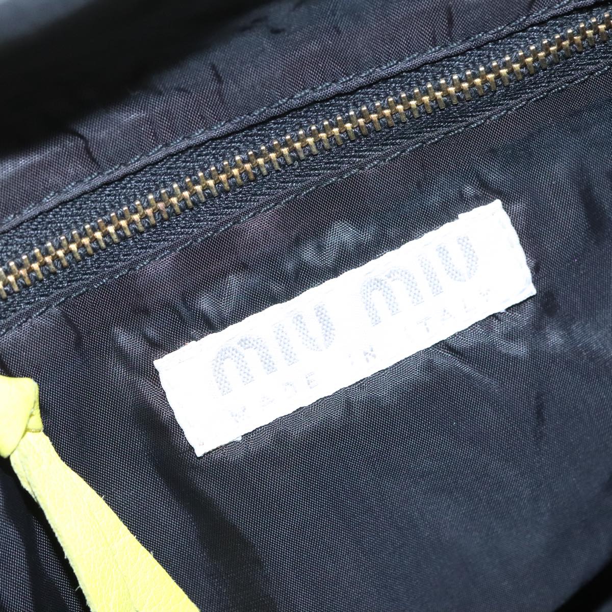 Miu Miu Shoulder Bag Leather Canvas Yellow Beige Auth 108027