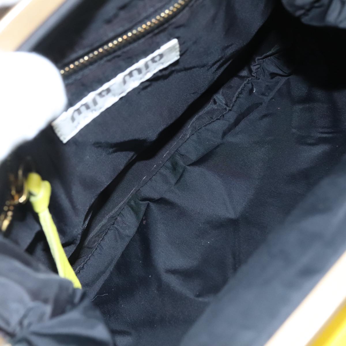 Miu Miu Shoulder Bag Leather Canvas Yellow Beige Auth 108027