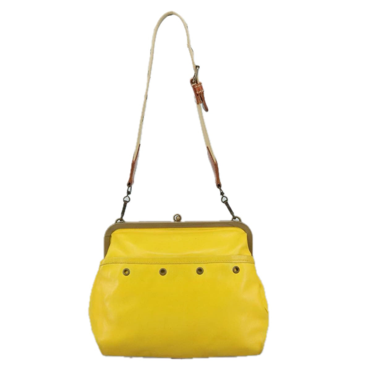 Miu Miu Shoulder Bag Leather Canvas Yellow Beige Auth 108027