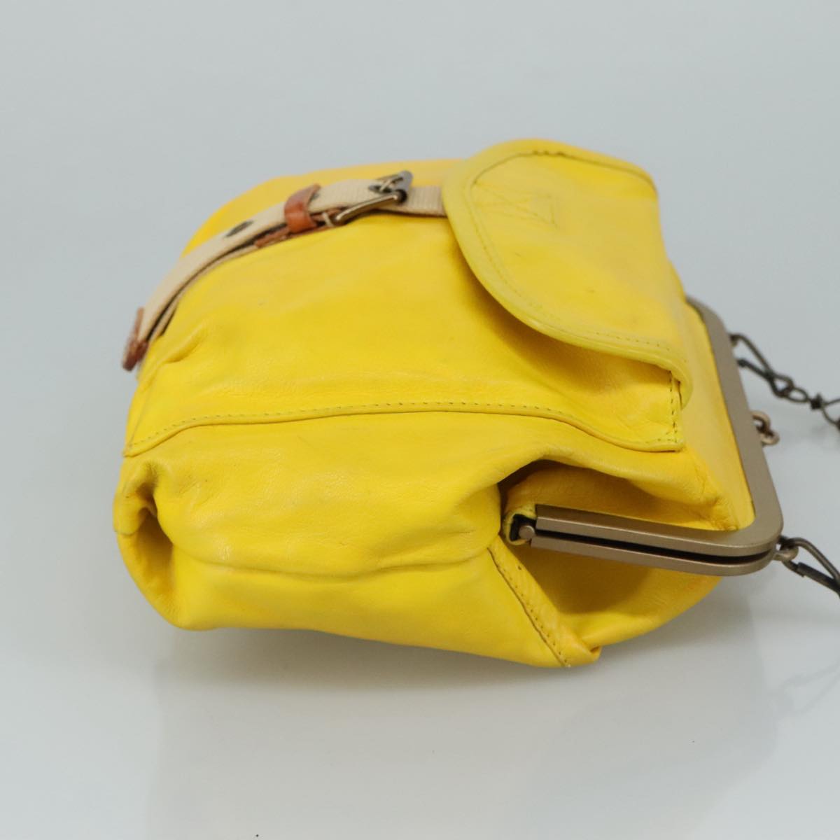 Miu Miu Shoulder Bag Leather Canvas Yellow Beige Auth 108027